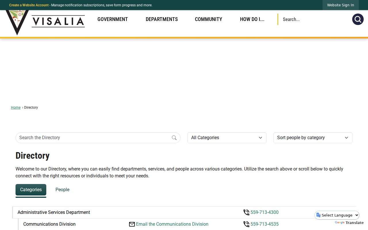 Visalia staff directory alongside the Visalia city directory research