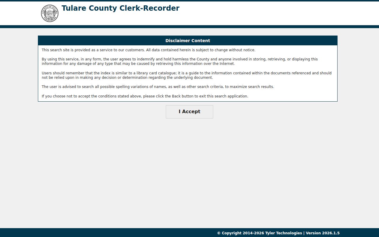 Recorded document index for Visalia previous residents research