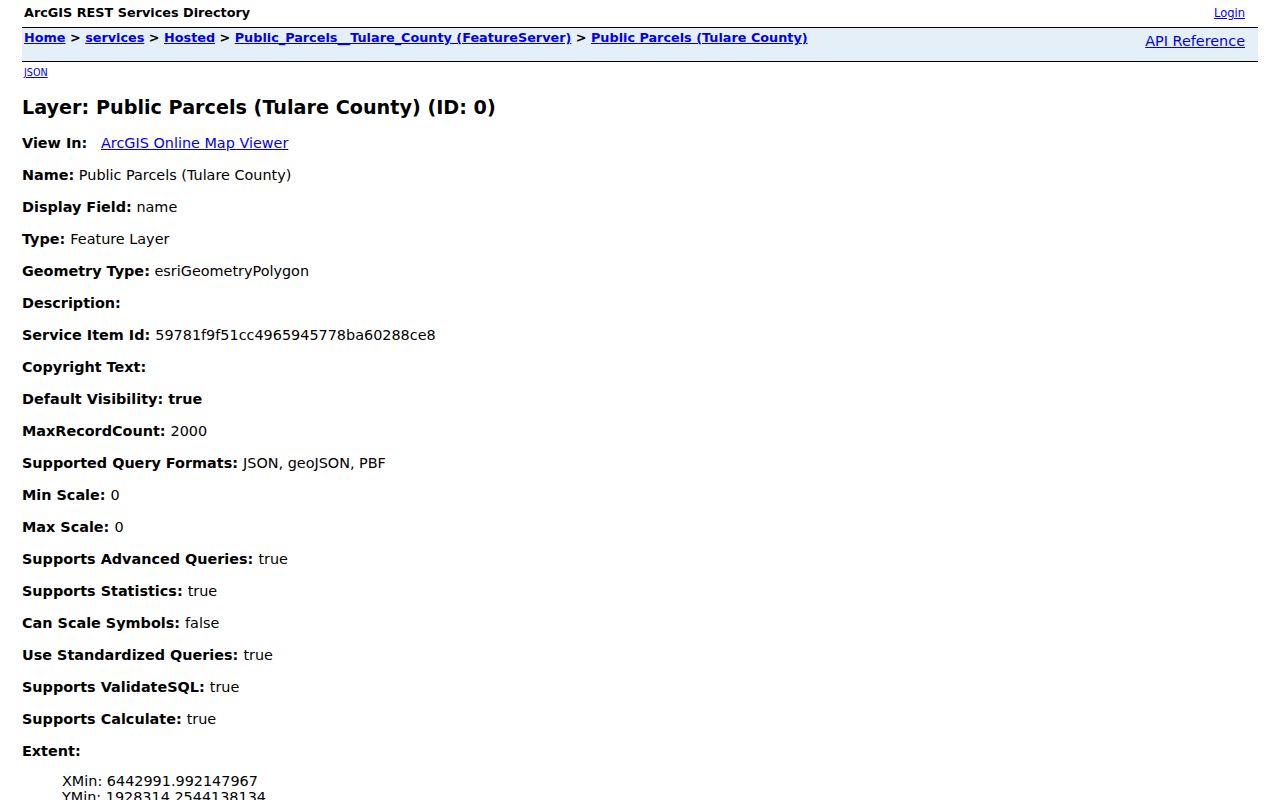 Public Tulare parcel layer for the Visalia street directory