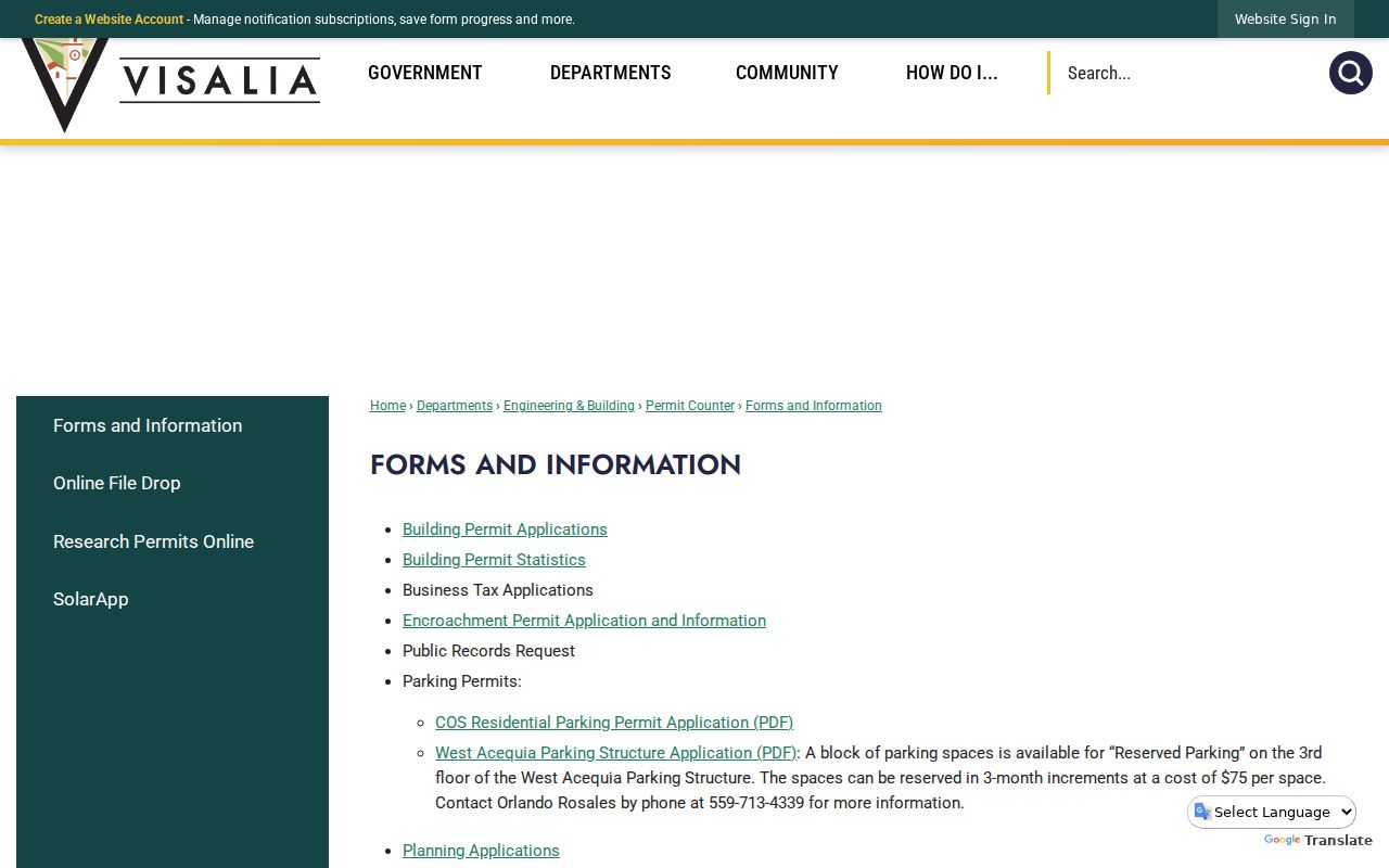 Visalia city forms and parcel information for the ZIP code directory